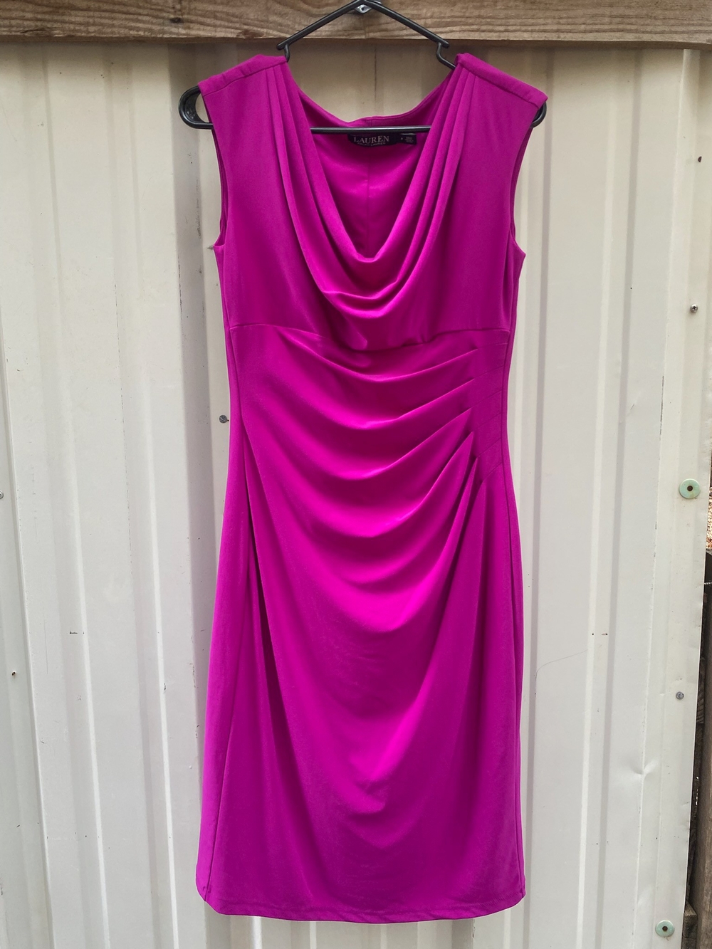 Lauren Ralph Lauren Magenta Cowl Neck Ruched Sheath Dress – Size 8